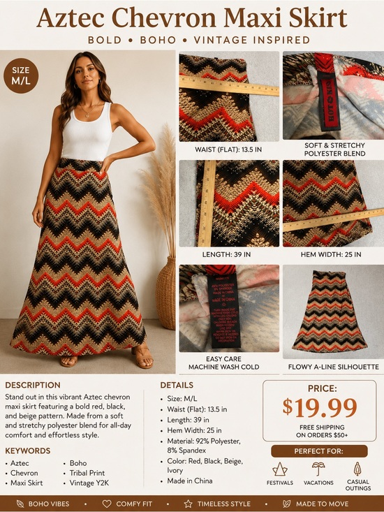 Hot Kiss Dresses & Skirts - Hot Kiss Chevron A-Line Skirt in Black, Red, and Tan